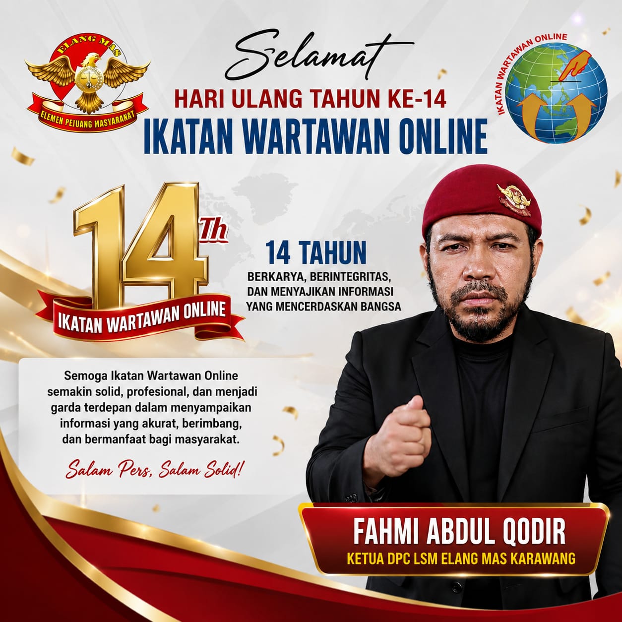 Ketua DPC LSM ELANG MAS Karawang Ucapkan Selamat HUT IWO ke-14, Berharap Semakin Maju dan Berkembang Pesat