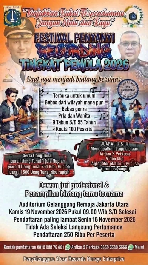 Festival Penyanyi Recording Pemula 2026 Buka Panggung untuk 100 Talenta Baru, Tanpa Seleksi